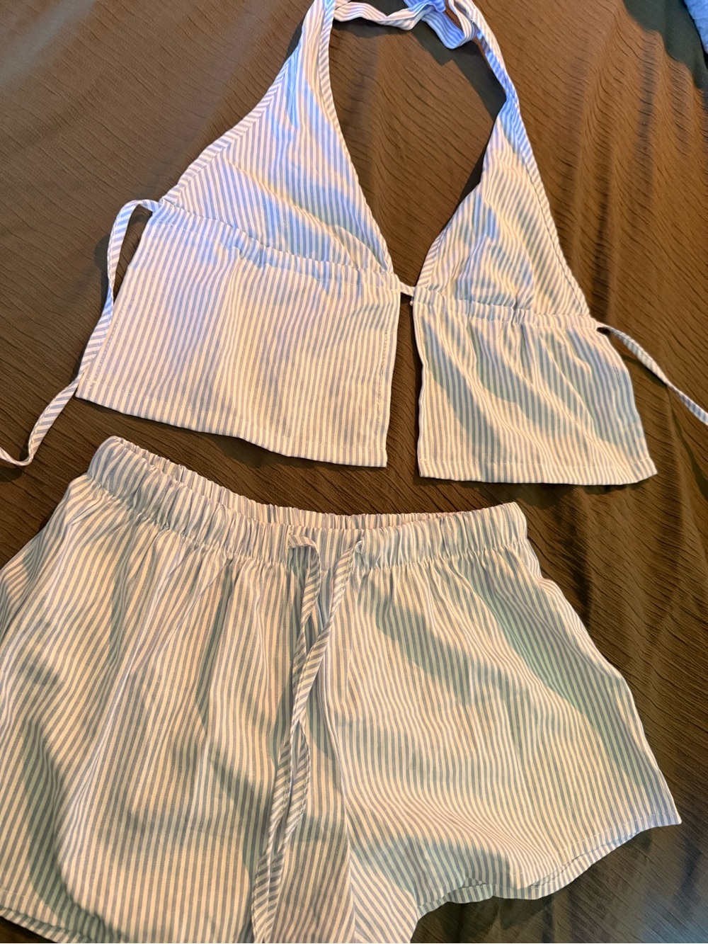 Striped Halter Lounge Set - Blue & White